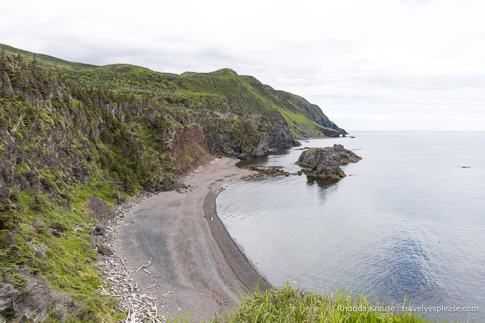 Beach and cliffs along the coast at Green Gardens.