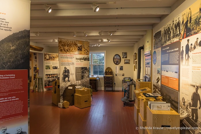 Museum exhibits inside the Lobster Cove Head Lighthouse.