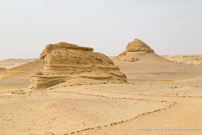 Path and rock formations in Wadi Al-Hitan.