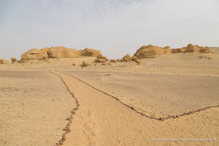 Path and rock formations in Wadi Al-Hitan.