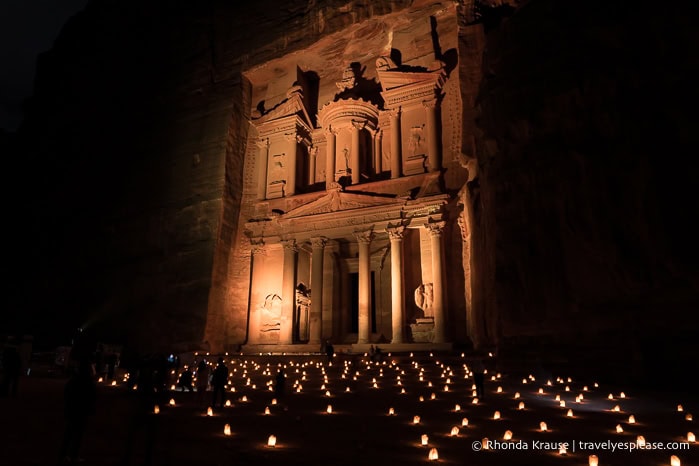 Candles in front of the Treasury during the Petra by Night event.