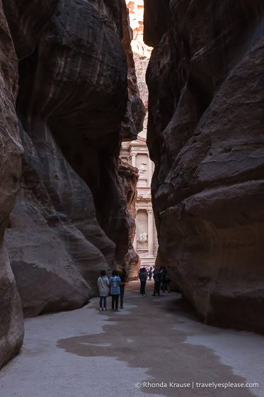 Glimpse of the Treasury at the end of the Siq.