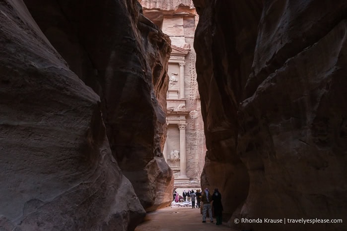 Glimpse of the Treasury at the end of the Siq.