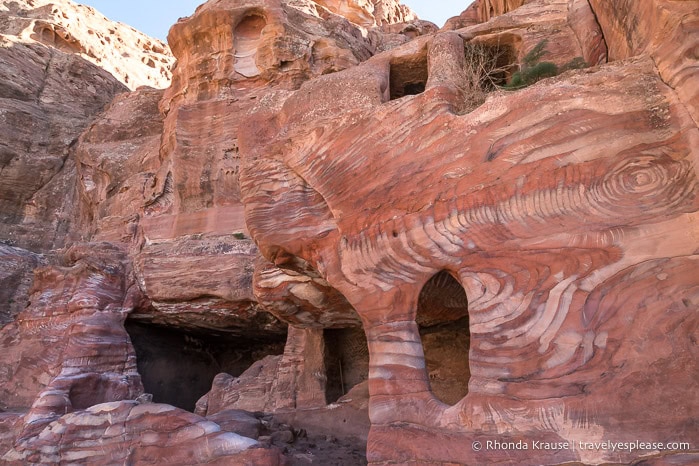 Patterns in a red rock formation.