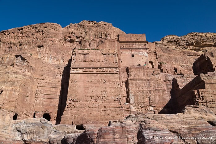 Tombs carved into the mountain.