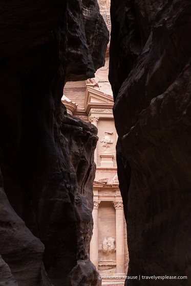 Glimpse of the Treasury at the end of the Siq.