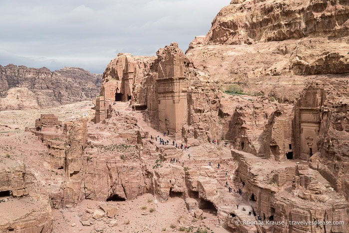 Tombs carved into a mountainside in Petra.