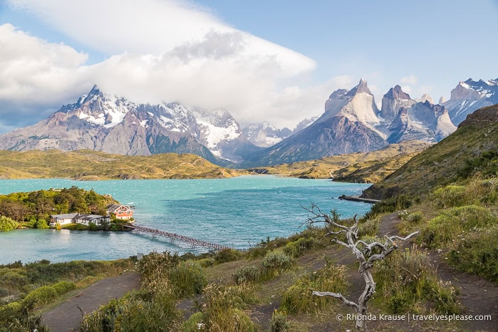 Lago Pehoe backed by mountains is one of many beautiful sights to see when visiting Torres del Paine National Park.