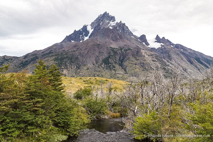 Stream in front of a mountain.