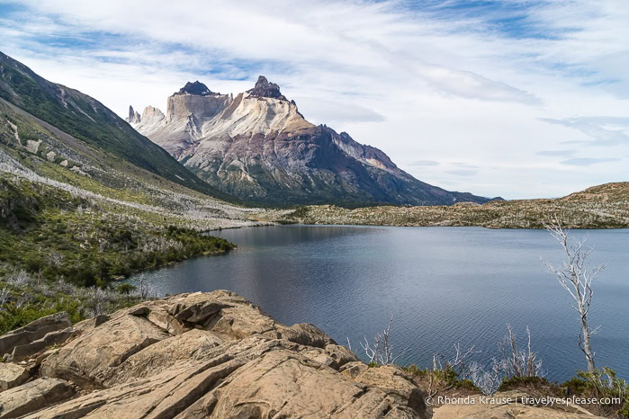 Lake in front of a mountain in Torres del Paine National Park.