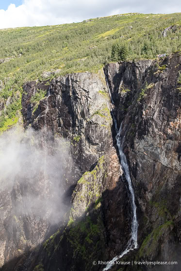 Waterfall flowing into the valley.