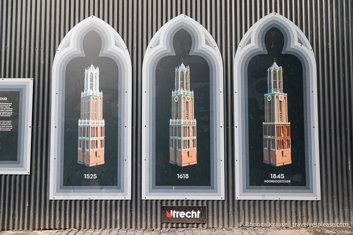 Display showing what the Dom Tower looked like in different years.