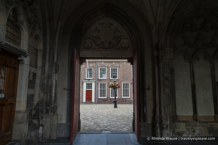 Doorway of the cloister open to the street.