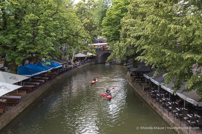 Kayaks on a canal in Utrecht.