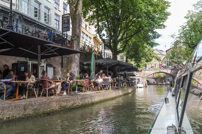 View of restaurants during the canal cruise.