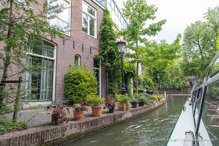 View from the boat during a canal cruise.